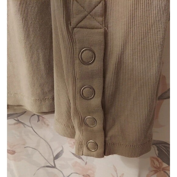 NEW Chaser Vintage Rib Snap Side Long Sleeve Drop Shoulder Pullover Light Beige - Picture 4 of 9
